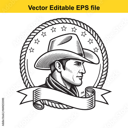 Vintage cowboy hat man illustration isolated on white background