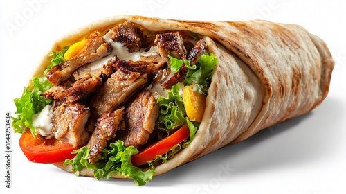 Delicious Shawarma Sandwich Isolated on White Background for Food Photography