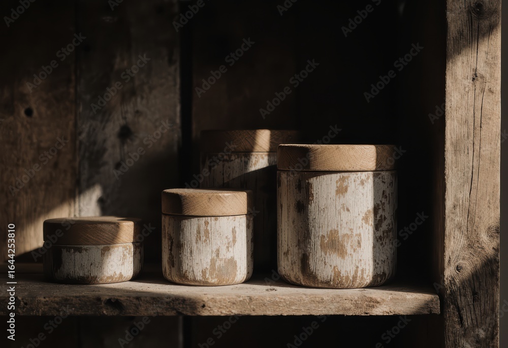 Naklejka premium Eco-friendly cleaning products displayed in rustic containers for green accommodation