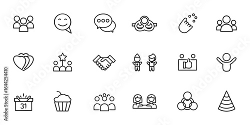 Friendship & Social Connection Icon Bundle – Minimalist Line Art Friends, Group Activities, Support, Celebration, Chat, and Team Building – Community & Lifestyle Vector Icons