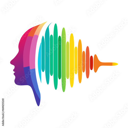 Abstract Colorful Sound Waves Radiating from Human Head Vector