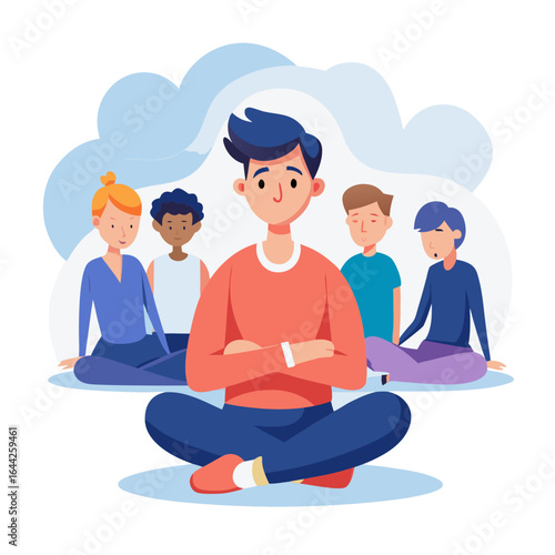 Calm Person Ignoring Chattering Crowd Vector Illustration Isolated