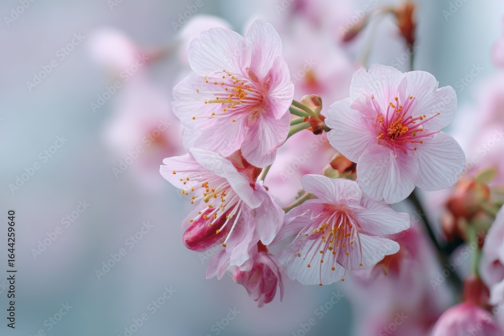 Fototapeta premium Minimalist Pink Cherry Blossom Close-up: Delicate Spring Bloom.