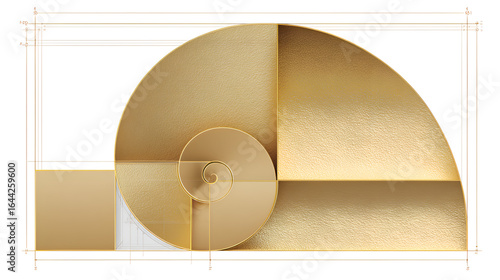 Golden Ratio Spiral: A Detailed Geometric Illustration Featuring Beige and Gold Tones, a Textured Background, and a Precisely Rendered Mathematical