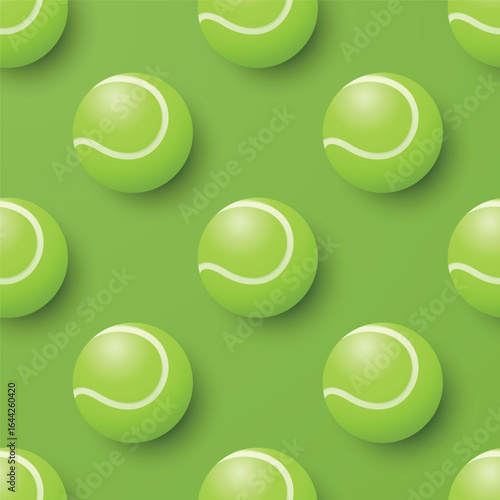 Vector Seamless Pattern with Green Tennis Balls on Green Background. Tennis Ball Pattern for Sport Wallpaper, Tennis Fabric, Sports Textile, Ball Game Print, Sport Illustration, Tennis Design