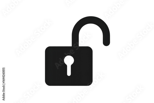 Black opened padlock icon on transparent background symbolizing security and access