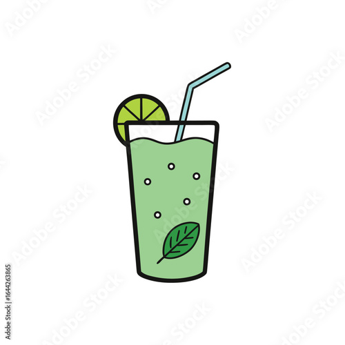 Refreshing iced herbal green drink with mint and lime illustration