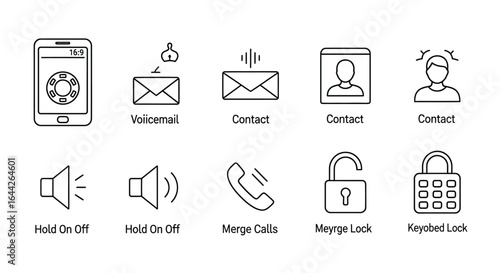 Collection of Phone Interface Icons: Voicemail, Contacts, Calls, and Locks