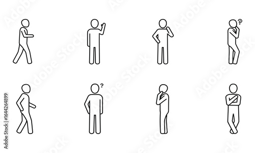 Stick Figure Set: Poses and Expressions in Black and White Line Art