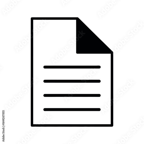 Black document with text lines and folded corner paper