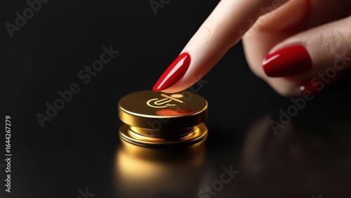 Golden button pressed by finger