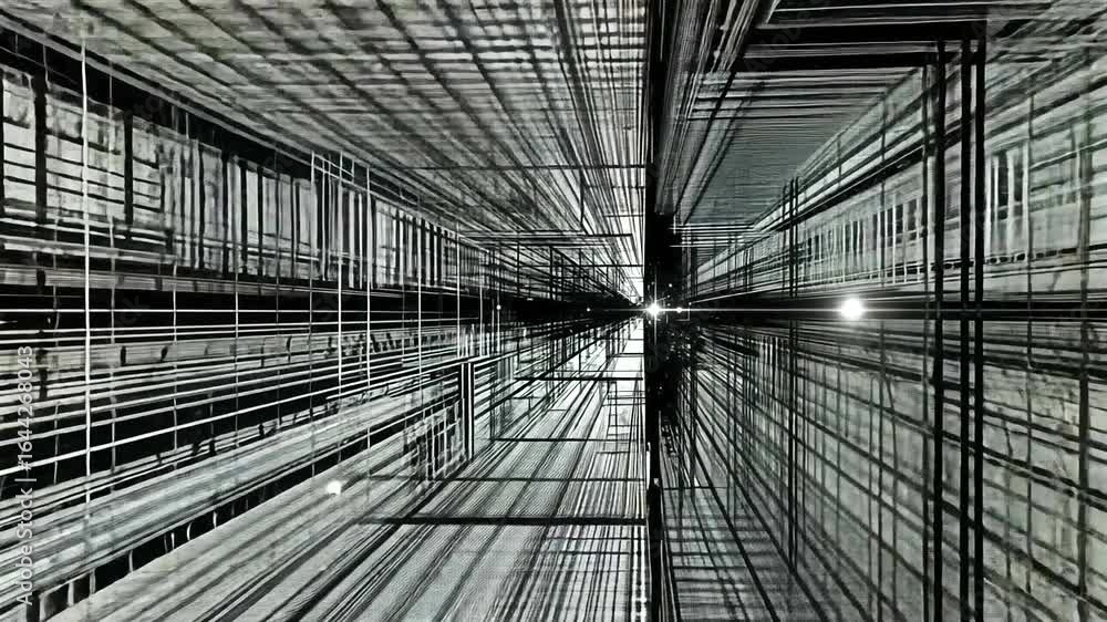 Abstract technological corridor with glowing light, digital tunnel animation background