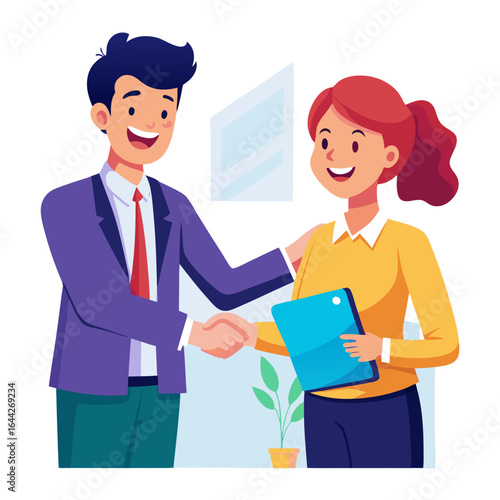 Administrative Assistant Handing Document to Colleague Vector Illustration

