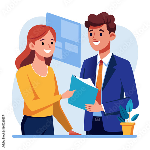 Administrative Assistant Handing Document to Colleague Vector Illustration

