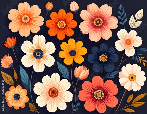 Wallpaper Mural Floral pattern of various blooms in muted colors Torontodigital.ca