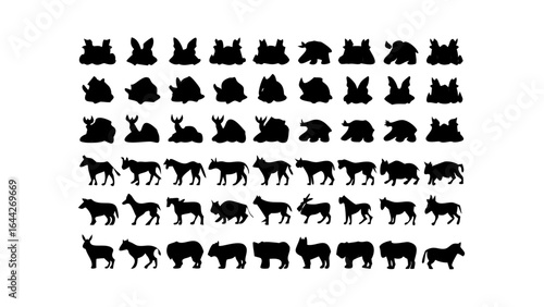 Silhouettes of various animals including rabbit deer horse buffalo and other farm animals in black color style