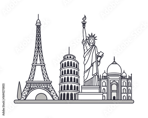 Iconic Landmarks of the World Eiffel Tower Statue of Liberty Taj Mahal Leaning Tower of Pisa