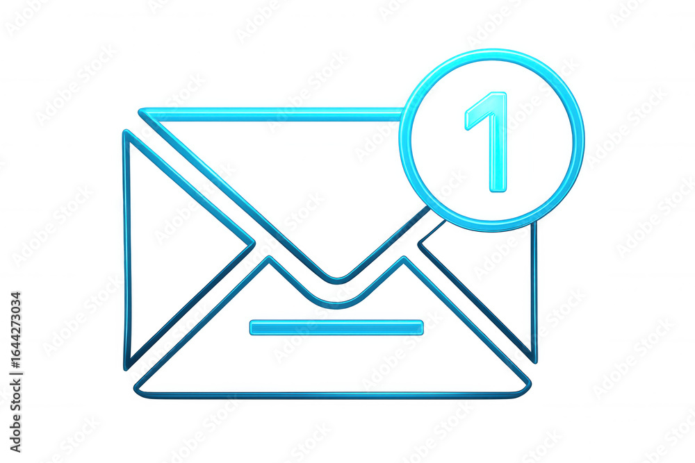Numeric email notification signaling single unread message on transparent digital display Numeric email notification signaling single unread message on transparent digital display
