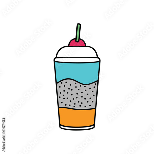 Vibrant layered chia seed drink with fresh fruit and colorful swirls