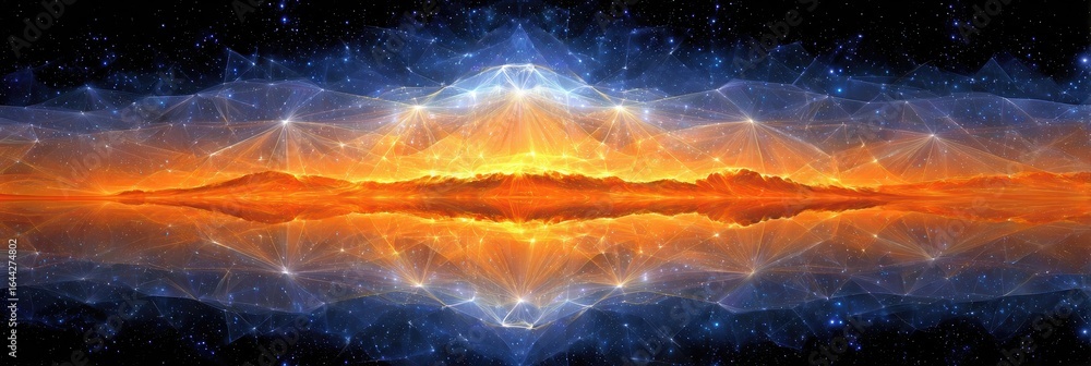 Naklejka premium Vibrant Cosmic Landscape Features Radiant Colors and Intricate Patterns in a Vast Universe