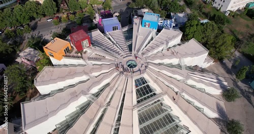 Aerial Iconic Pyramid of Tirana, Albania. A Fascinating View, History and Modernity in the Capital's Architecture and Landscape