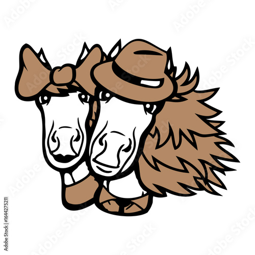 2 Horse Hat Man Girl Lovers Valentine's Day Couple