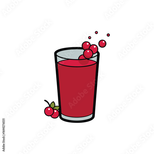 Refreshing cranberry juice in a glass with floating berries and a dynamic splash
