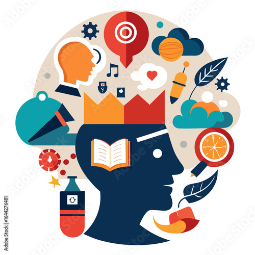 Human Head Silhouette with English Language Icons Vector