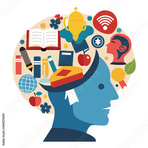 Human Head Silhouette with English Language Icons Vector