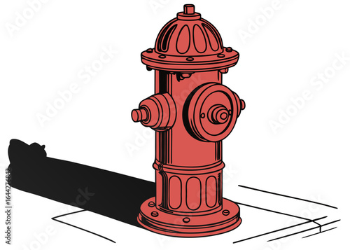  red fire hydrant illustration with black shadow isolated on white background