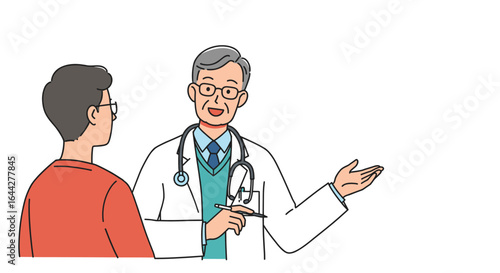 doctor, patient, consultation, medical, healthcare, medicine, stethoscope, glasses, illustration, cartoon, drawing, clinic, hospital, physician, appointment, examination, diagnosis, treatment, wellnes