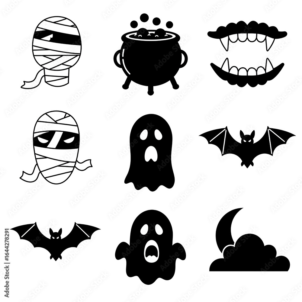 Fototapeta premium Halloween Themed Icons Collection in Black and White