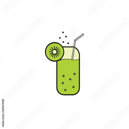 Refreshing kiwi lemonade beverage with fresh kiwi slice and effervescent bubbles