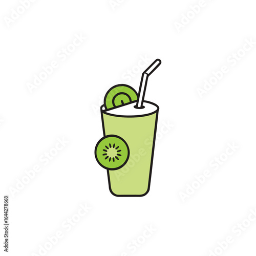 Refreshing kiwi smoothie with a vibrant green swirl and a fresh kiwi slice illustration