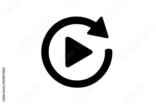 Black replay icon showing rotating arrow around play symbol on transparent background