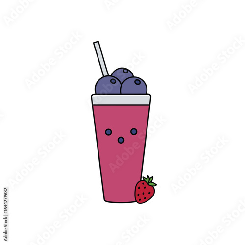 Vibrant mixed berry smoothie illustration with blueberries and strawberries