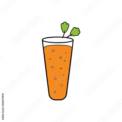 Refreshing orange carrot juice in a glass with bubbly effervescence and fresh ingredients