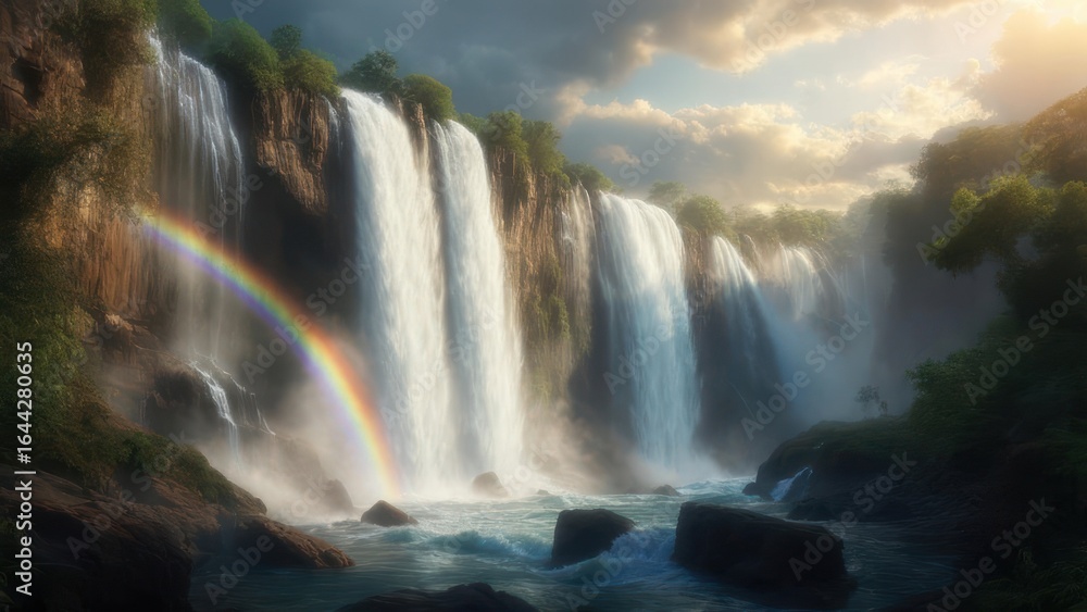 Fototapeta premium Majestic waterfall with rainbow