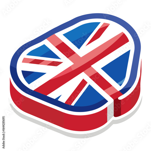 Glossy British Flag-Themed Beef Cut Icon with Subtle Shading Isolated on White Background