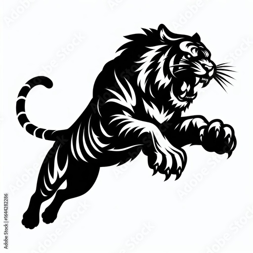 Wallpaper Mural Ferocious black tiger leaping with open mouth and claws extended Torontodigital.ca