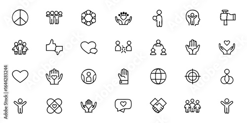 Social Inclusion and Equality Icon Bundle – Minimalist Line Art Community, Empowerment, Accessibility, Human Rights, Advocacy, Support Networks, and Diversity Campaigns – Nonprofit & Educational