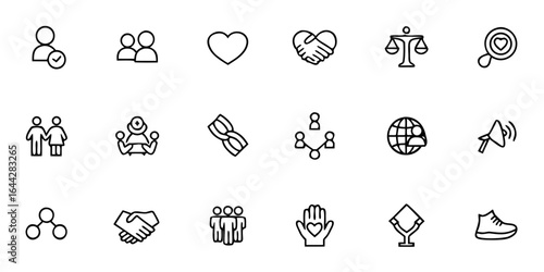 Diversity and Inclusion Icon Bundle – Minimalist Line Art Multicultural People, Accessibility, Equality, Gender Diversity, Community, Support, and Teamwork