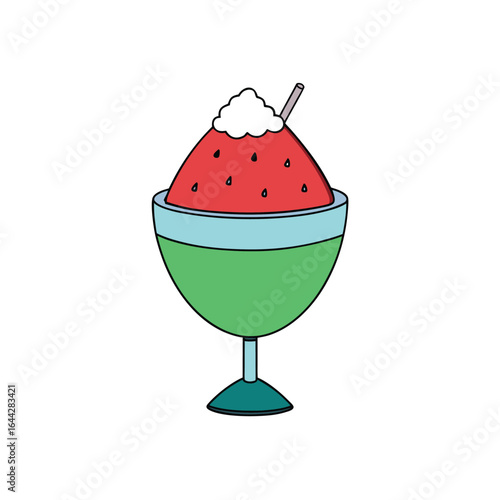 Refreshing watermelon slush with crushed ice in a clear bowl
