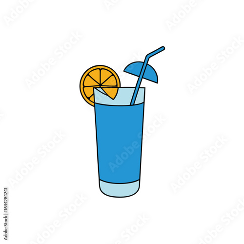 Refreshing blue lagoon mocktail with ice and vibrant orange garnish