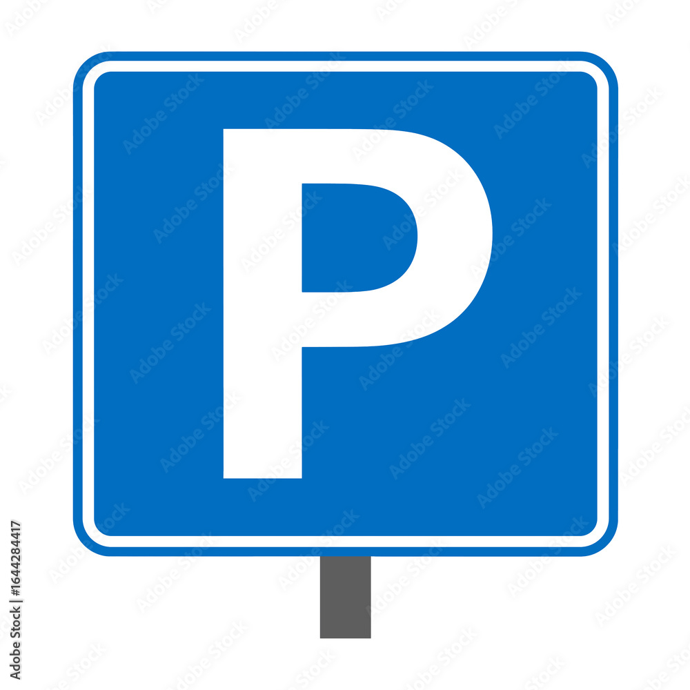 A blue parking sign with a black p on a pole indicating parking availability in the designated area A blue parking sign with a black p on a pole indicating parking availability in the designated area