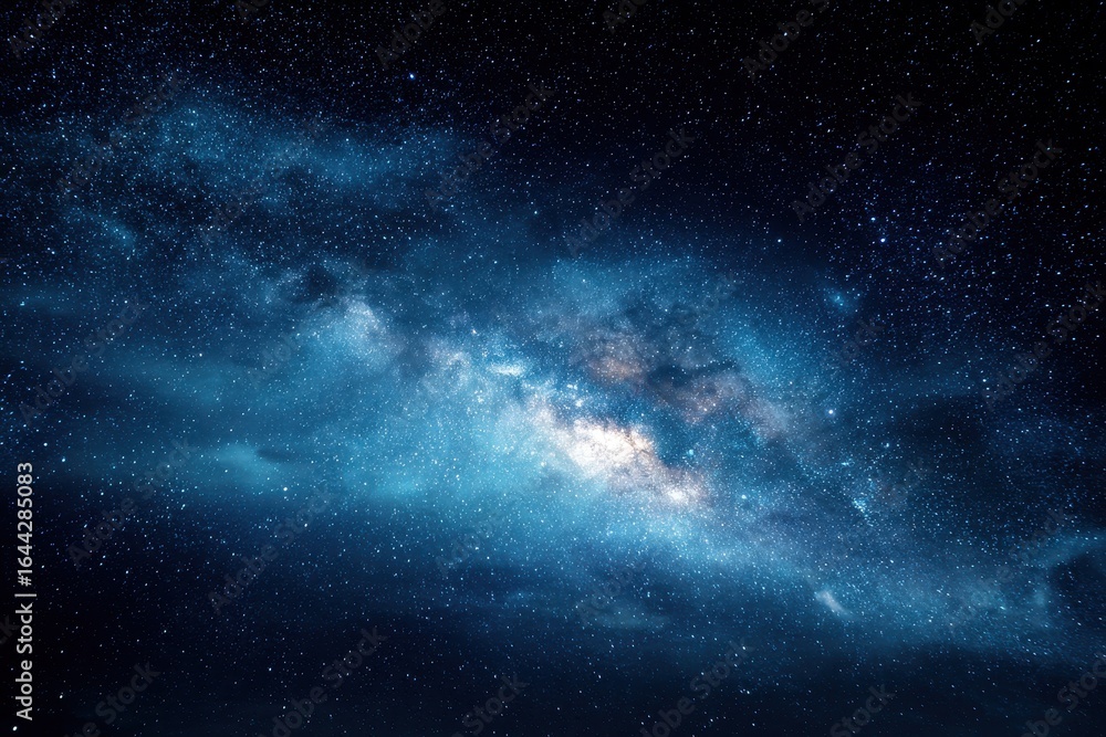 Naklejka premium Celestial Constellation. Stunning Night Sky with Shimmering Stars and Galaxy in Deep Blue