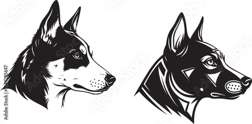 Vector art of profile of two dog heads, isolated on white background