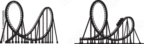 Vector art of rollercoaster with loops and a car isolated on white background