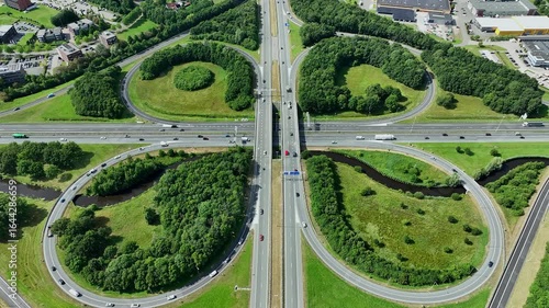 Aerial video from cloverleaf junction Drachten in Friesland the Netherlands