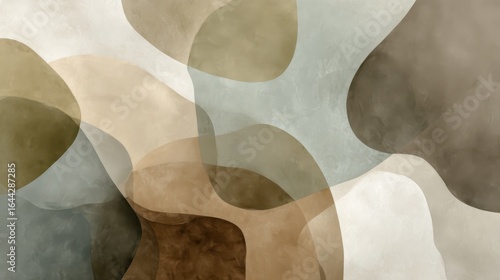 Soft abstract layered shapes in muted neutral tones with subtle depth shadows.